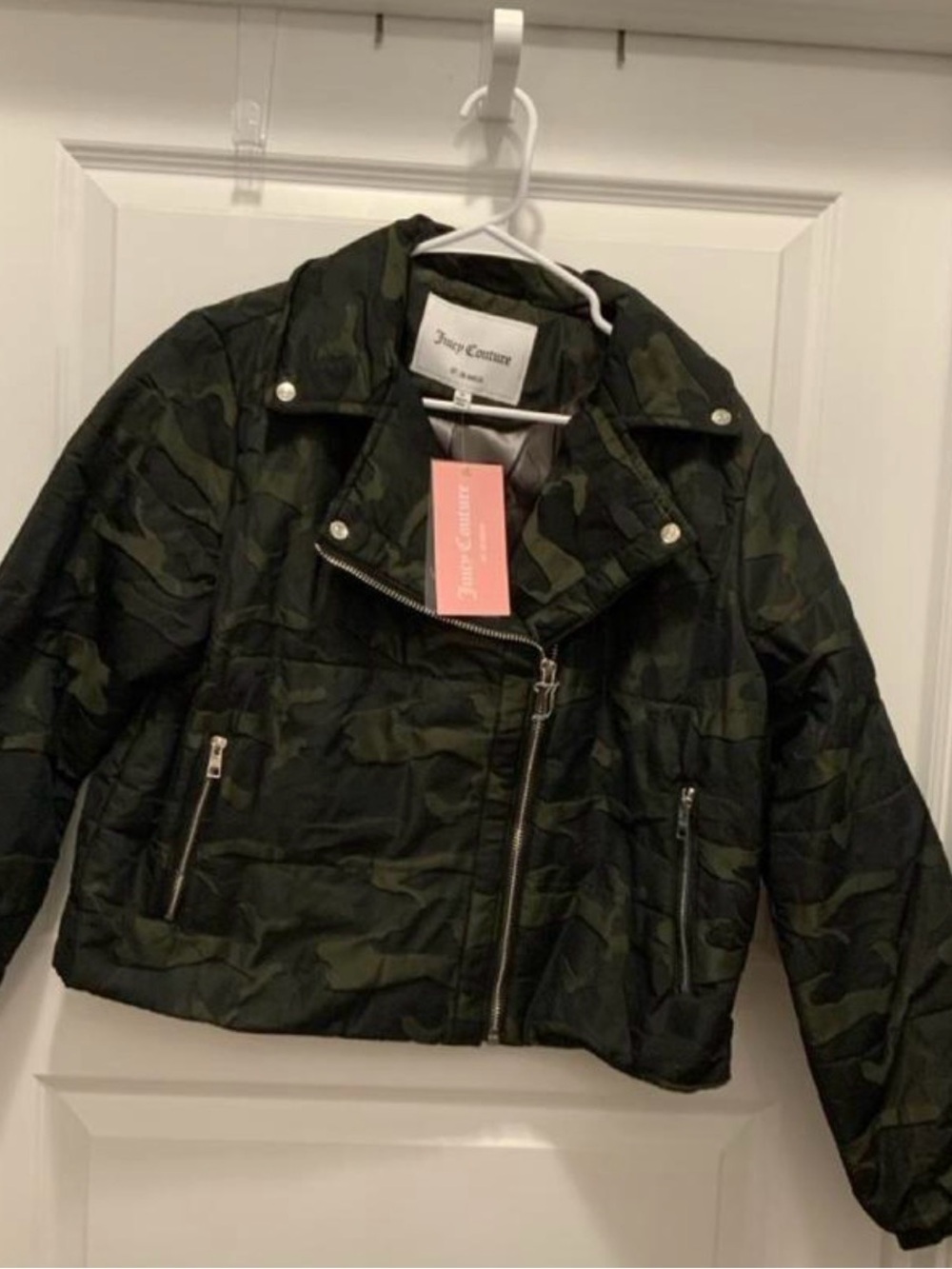 NEW - JUICY COUTURE Moto Puffer Jacket in camo print size xs